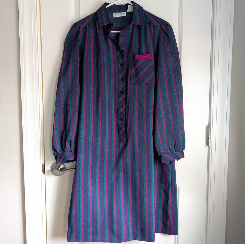 Vintage Striped Shirt Dress Polyester Size 12